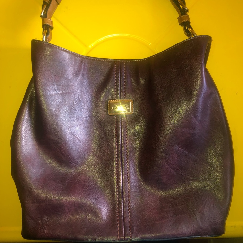 Brown Dark Purple Faux Leather Hobo Bag Purse